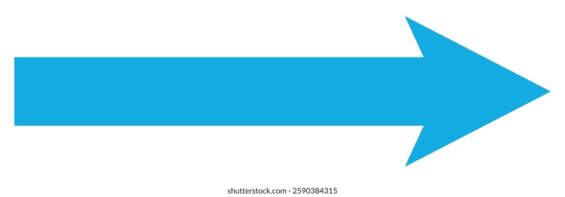 Blue long arrow pointing to the right. Straight long arrow icon, long arrow icon isolated on white background.