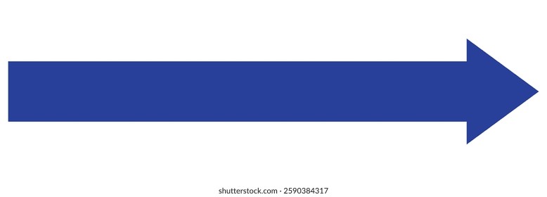 Blue long arrow pointing to the right. Straight long arrow icon, long arrow icon isolated on white background.