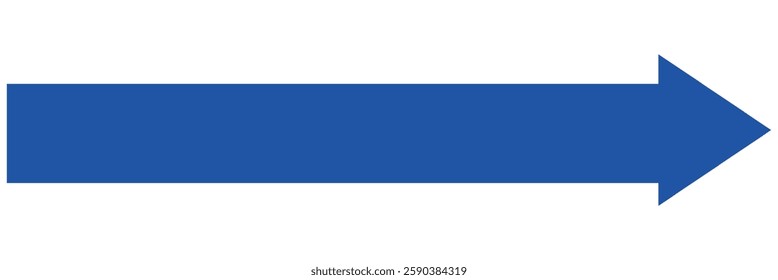 Blue long arrow pointing to the right. Straight long arrow icon, long arrow icon isolated on white background.