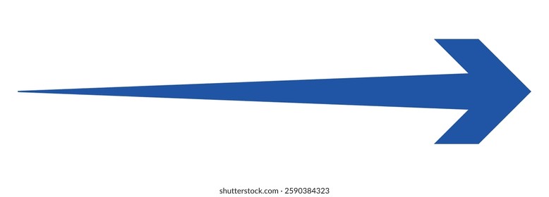 Blue long arrow pointing to the right. Straight long arrow icon, long arrow icon isolated on white background.