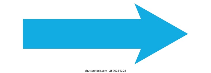 Blue long arrow pointing to the right. Straight long arrow icon, long arrow icon isolated on white background.