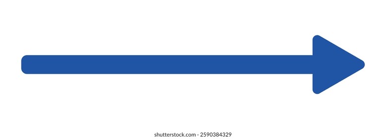 Blue long arrow pointing to the right. Straight long arrow icon, long arrow icon isolated on white background.