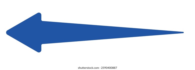 Blue long arrow pointing to the right. Straight long arrow icon, right thin line, blue cursor, horizontal element, thick pointer vector long arrow icon isolated on white background.