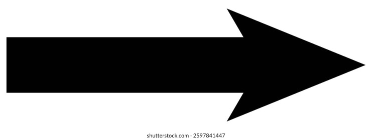 Blue long arrow pointing to the right. Straight long arrow icon, right thin line, blue cursor, horizontal element, thick pointer vector long arrow icon isolated on white background. Long bold arrow
