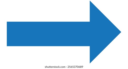Blue long arrow to the right . Long arrow vector, isolated. Blue arrow isolated on white background. Vector illustration.