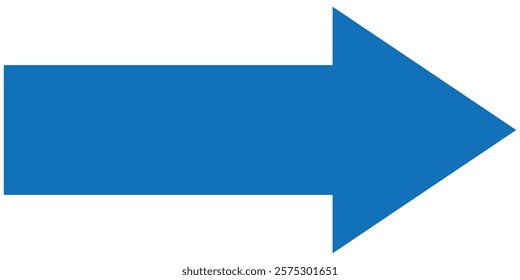 Blue long arrow to the right . Long arrow vector, Blue long arrow pointing to the right. Straight long arrow icon, right thin line, blue cursor, element, thick pointer vector. Design eps 10