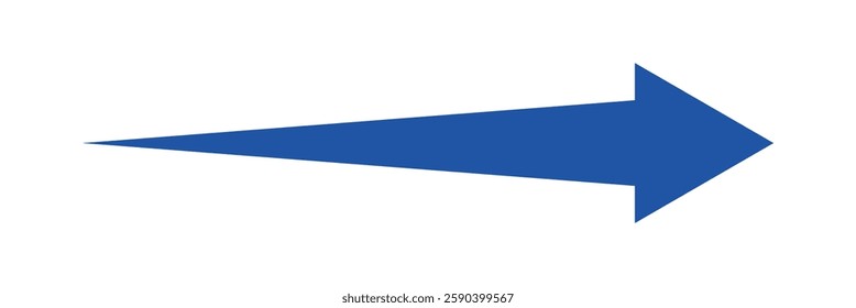 Blue long arrow to the right . Long arrow vector, isolated. Blue bold arrow isolated on white background Vector illustration.