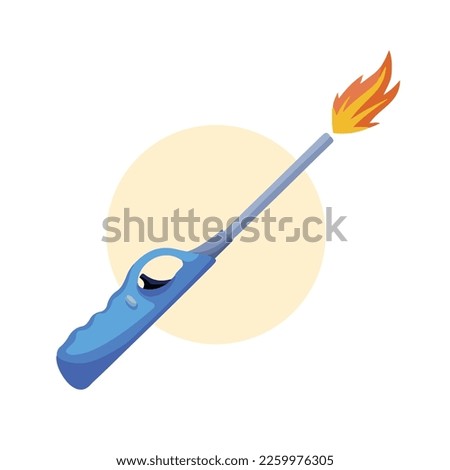 Blue long fire lighters with fire decoration vector isolated on white square background template. Drawing with cartoon simple flat art style and full colored.