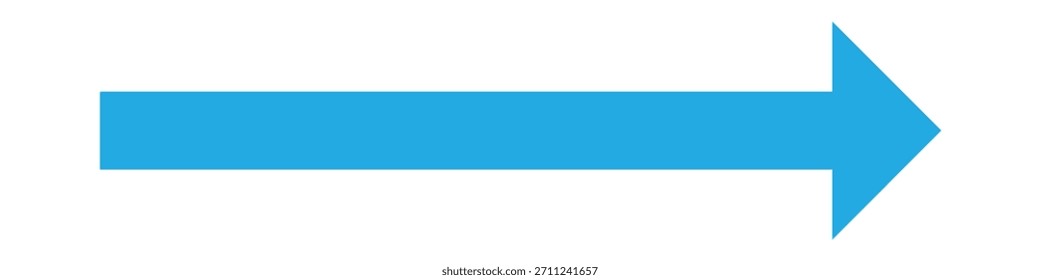  Icono de flecha larga sólida apuntando hacia adelante o hacia la derecha dibujado como símbolo de Vector. Flecha larga azul aislada sobre fondo blanco