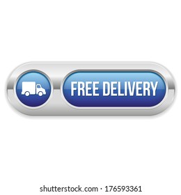 Blue long free delivery button with metallic border