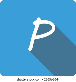 Blue Long Shadow Icon of the Letter P