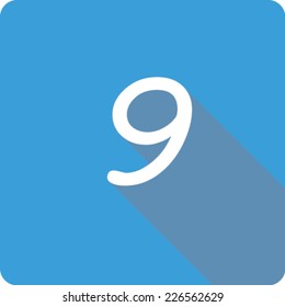 Blue Long Shadow Icon of the Number 9