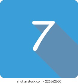 Blue Long Shadow Icon of the Number 7