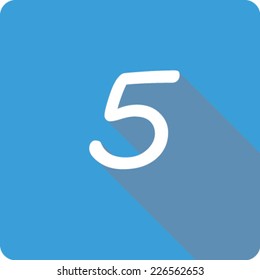 Blue Long Shadow Icon of the Number 5