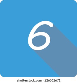 Blue Long Shadow Icon of the Number 6