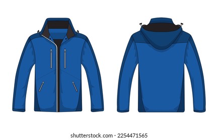 Blue long sleeve hooded unisex mountain jacket