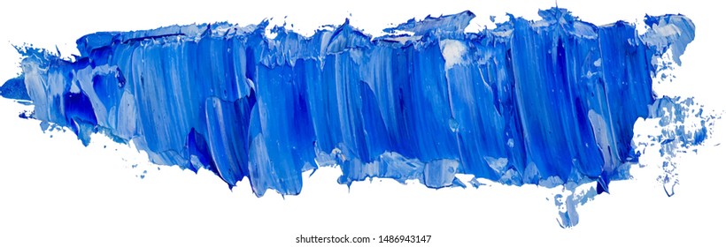 Blue long vector oil brush stroke. Abstract varnish splash trace shape. Glossy oil paint smear on white background. Eps 10 illustration.