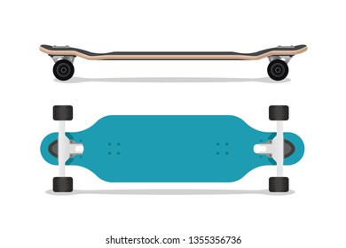 Blue longboard bottom, side view - vector