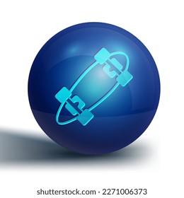 Blue Longboard or skateboard cruiser icon isolated on white background. Extreme sport. Sport equipment. Blue circle button. Vector
