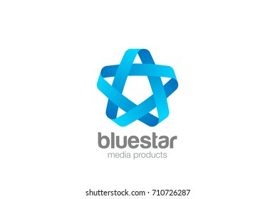 Blue Looped Ribbon Infinite Star Logo design vector template.
Social Teamwork Friendship Community symbol emblem Logotype concept icon.