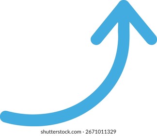 blue looping upward arrow icon, curved growth trajectory symbol pointing top right on white