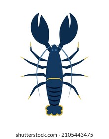 Blue lopster top view in flat style vector illustration