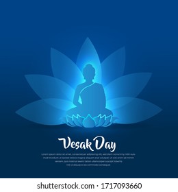 Blue Lord Buddha Vesak greetings background or Blue celebration Vesak day with Buddha and lotus