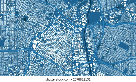 Blue Los Angeles City area vector background map, streets and water cartography illustration. Widescreen proportion, digital flat design streetmap.