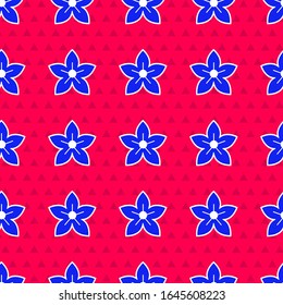 Blue Lotus flower icon isolated seamless pattern on red background.  Vector Illustration