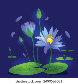 Blue Lotus flower with leaf, element Background.