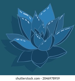 Loto azul con sombra. Flor abstracta grande. El relleno, el contorno y los resaltados se realizan en capas separadas. Hermoso loto grande. Imagen vector abstracta