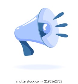 Blue loudspeaker in cartoon style. Vector illustration of megaphone isolated on white background.