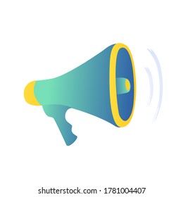 Blue loudspeaker. Shout alert on a white background. Shout-invitation.