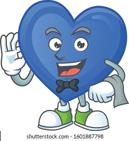 Blue love cartoon character as a Waiter look