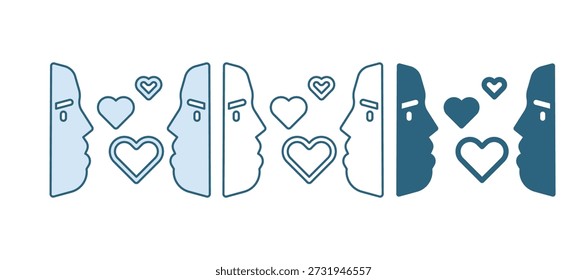 Blaue Liebe auf den ersten Blick Symbol einzeln auf weißem Hintergrund.  Vektorgrafik