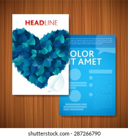 BLUE LOVE HEART Nature rainbow leaves concept card.  Vector leaf abstract background. Flyer, Brochure Design Templates. Leaves Natural and Ecology Concept .