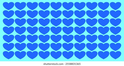 Blue love heart seamless pattern illustration on blue background, cute romantic blue heart backgrond print.