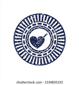 Blue love icon inside distressed grunge style stamp