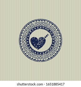 Blue love icon inside distressed grunge stamp