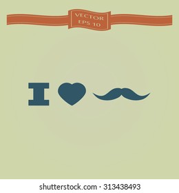 Blue  love mustache with red heart shape isolated 