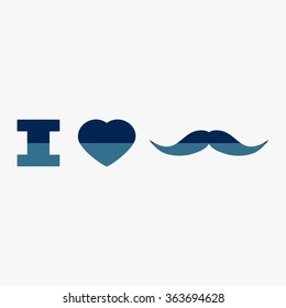 Blue I love mustache shape isolated 