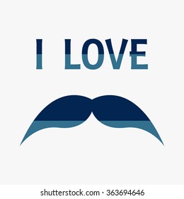 Blue I love mustache shape isolated 