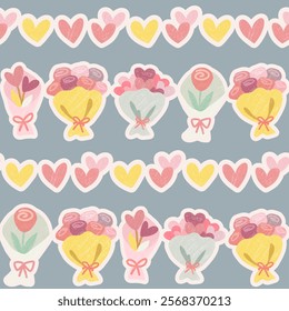 Blue Love Pattern with Bouquet - Perfect for Valentine's Day

