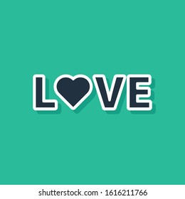 Blue Love text icon isolated on green background. Valentines day greeting card template. Vector Illustration Blue Love text icon isolated on green background. Valentines day greeting card template. Vector Illustration