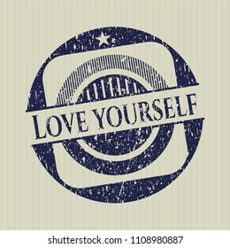 Blue Love Yourself rubber stamp with grunge texture