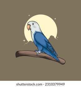 Blue Lovebird on Branch Illustration