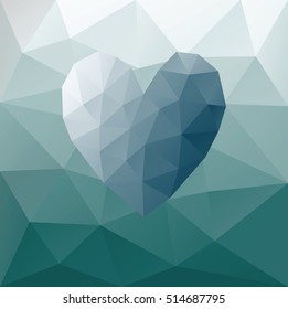 Blue Low poly heart on triangular background - Valentine's card concept
