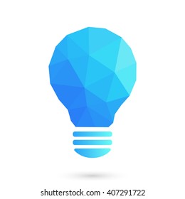 Blue low poly light bulb illustration.  