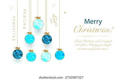 Blue Low Poly New Year and Christmas Ornaments Card