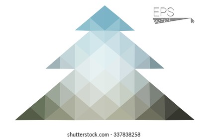 Blue, low poly style christmas tree vector illustration consisting of triangles. Abstract triangular poly origami or crystal design of New Years celebration. Isolated on white background